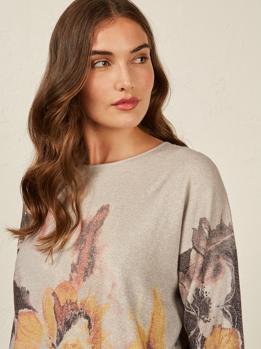 Elenamiro&nbsp;: Chandail kimono &agrave; imprim&eacute; floral Gris_1