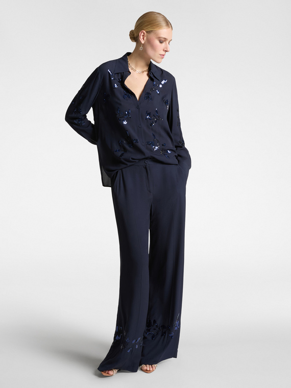 Elena Mirò - Pantaloni ricamati Donna, Blu Taglia: 42