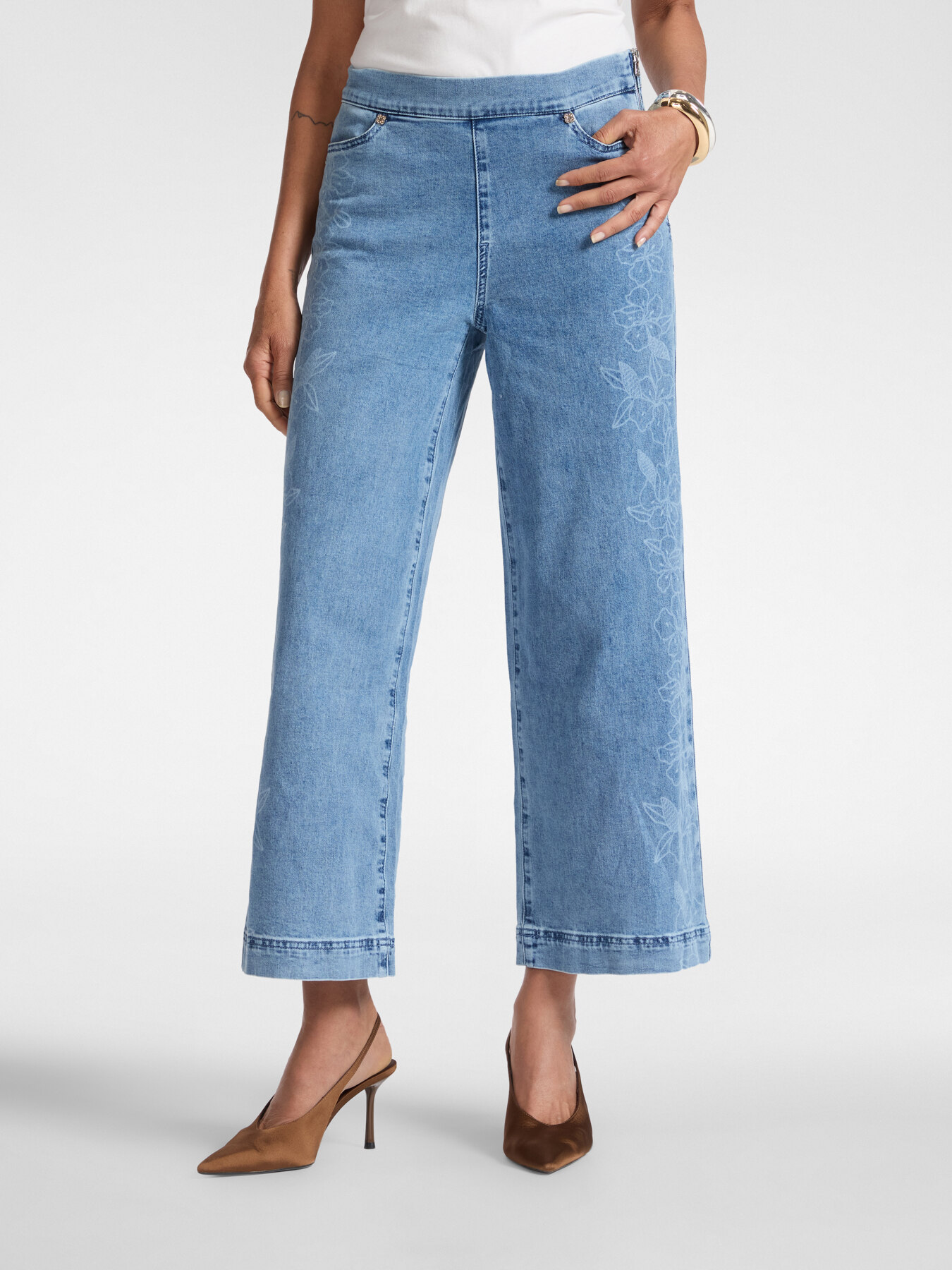 Jeans mit Blumenmuster und weitem Bein, "Wanda" image number 2