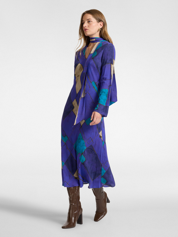 Vestido largo de viscosa estampado con lazo