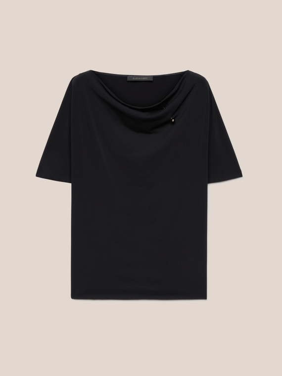 T-shirt with draping and brooch