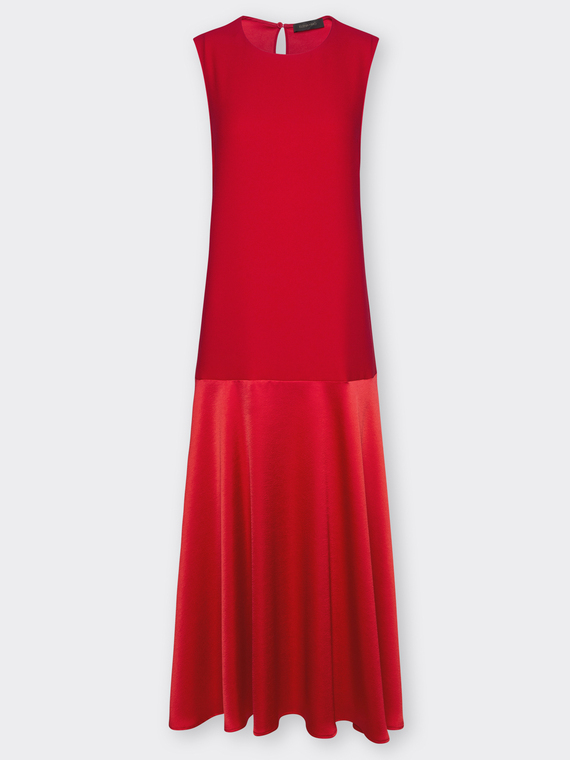 Langes Flare-Kleid aus Cady und Envers Satin