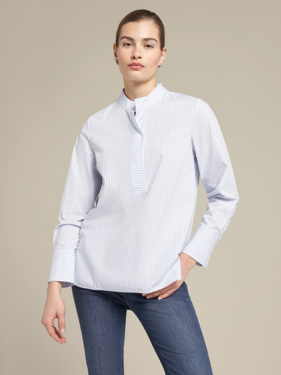 Striped high collar blouse
