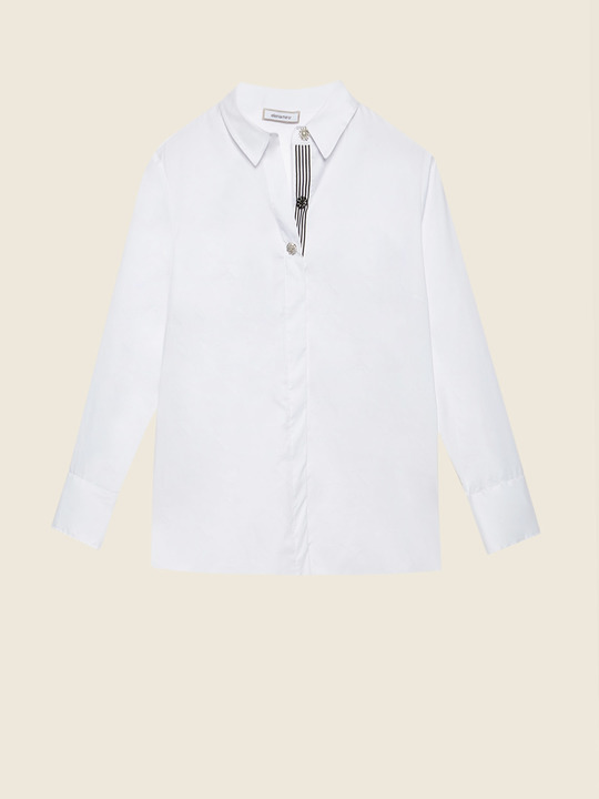 Elenamiro&nbsp;: Chemise avec bord &agrave; rayures Blanc_1