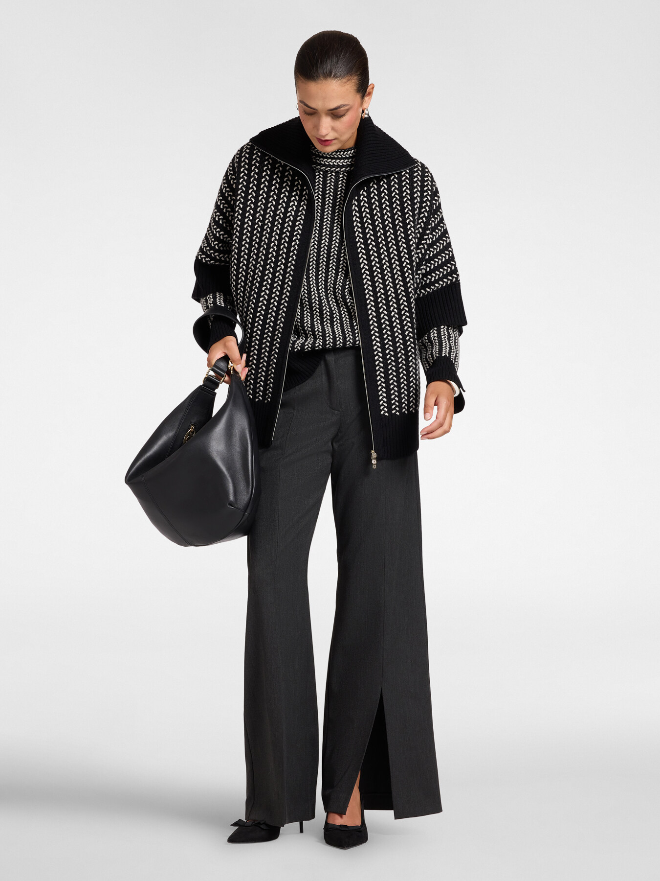 Flannel flare pants with slits image number 0