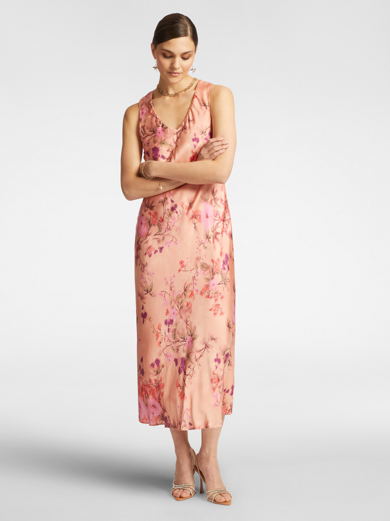 Abito floreale in raso image number 0