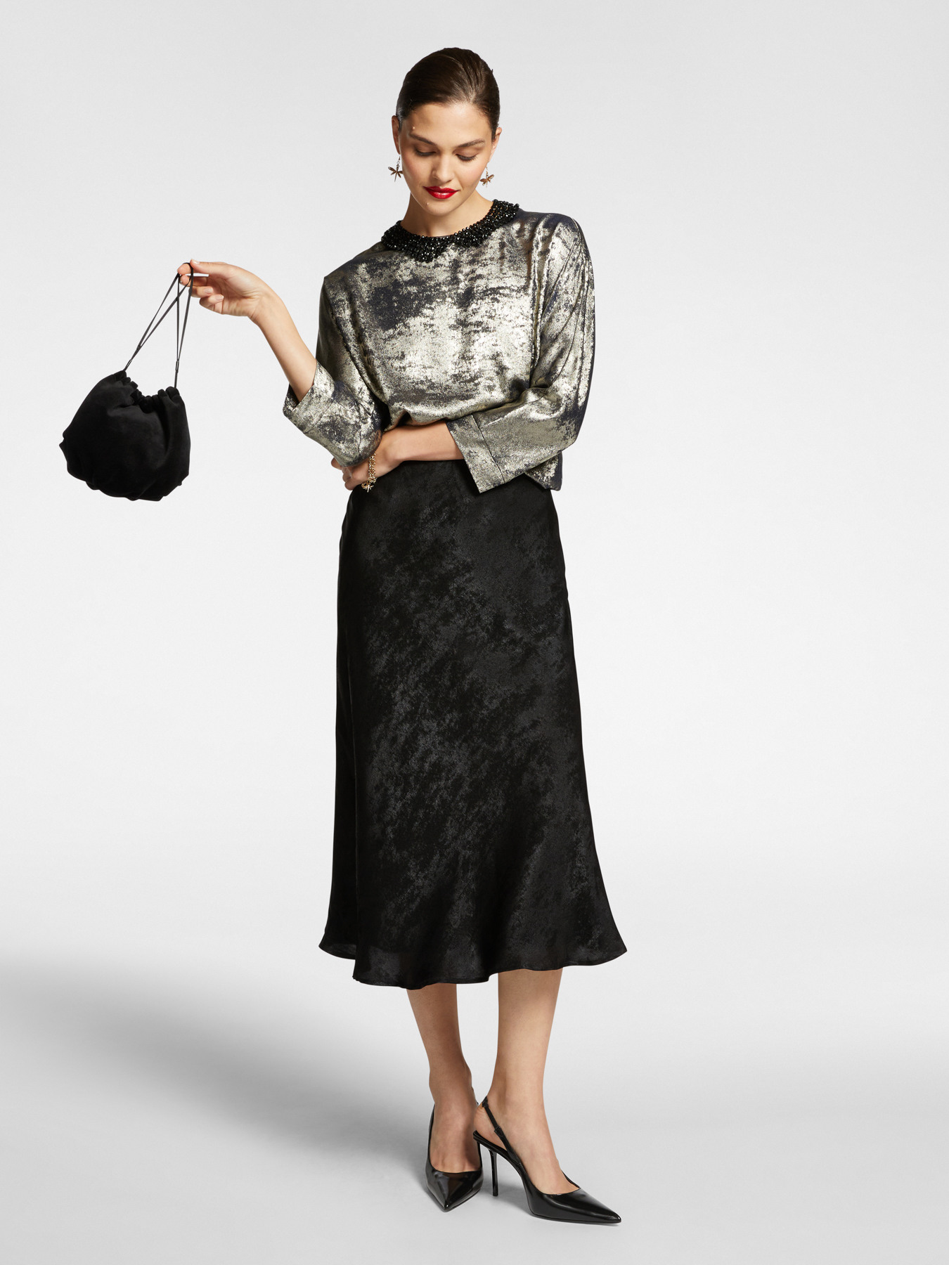 Glossy fabric midi skirt image number 0