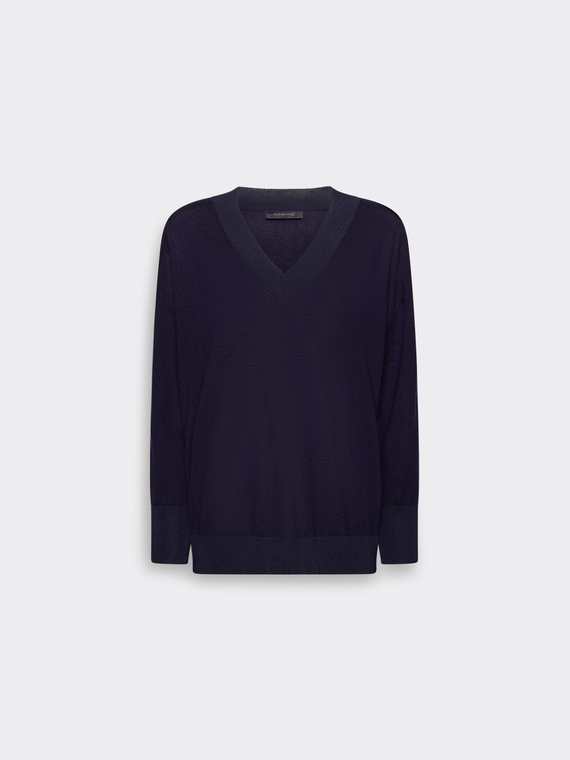 Camisola de gola em V em pura l&atilde;