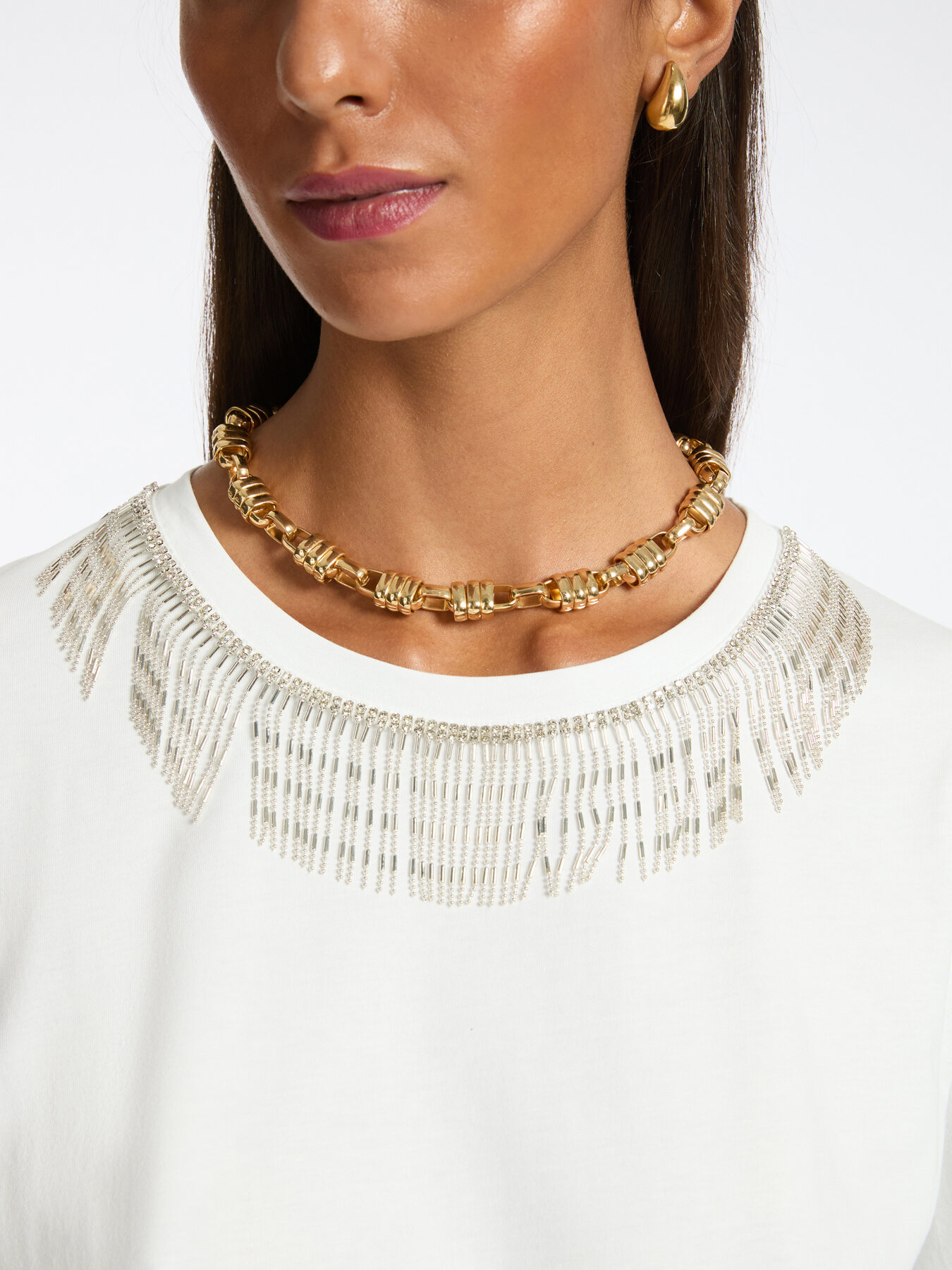 T-shirt con frange in strass image number 3