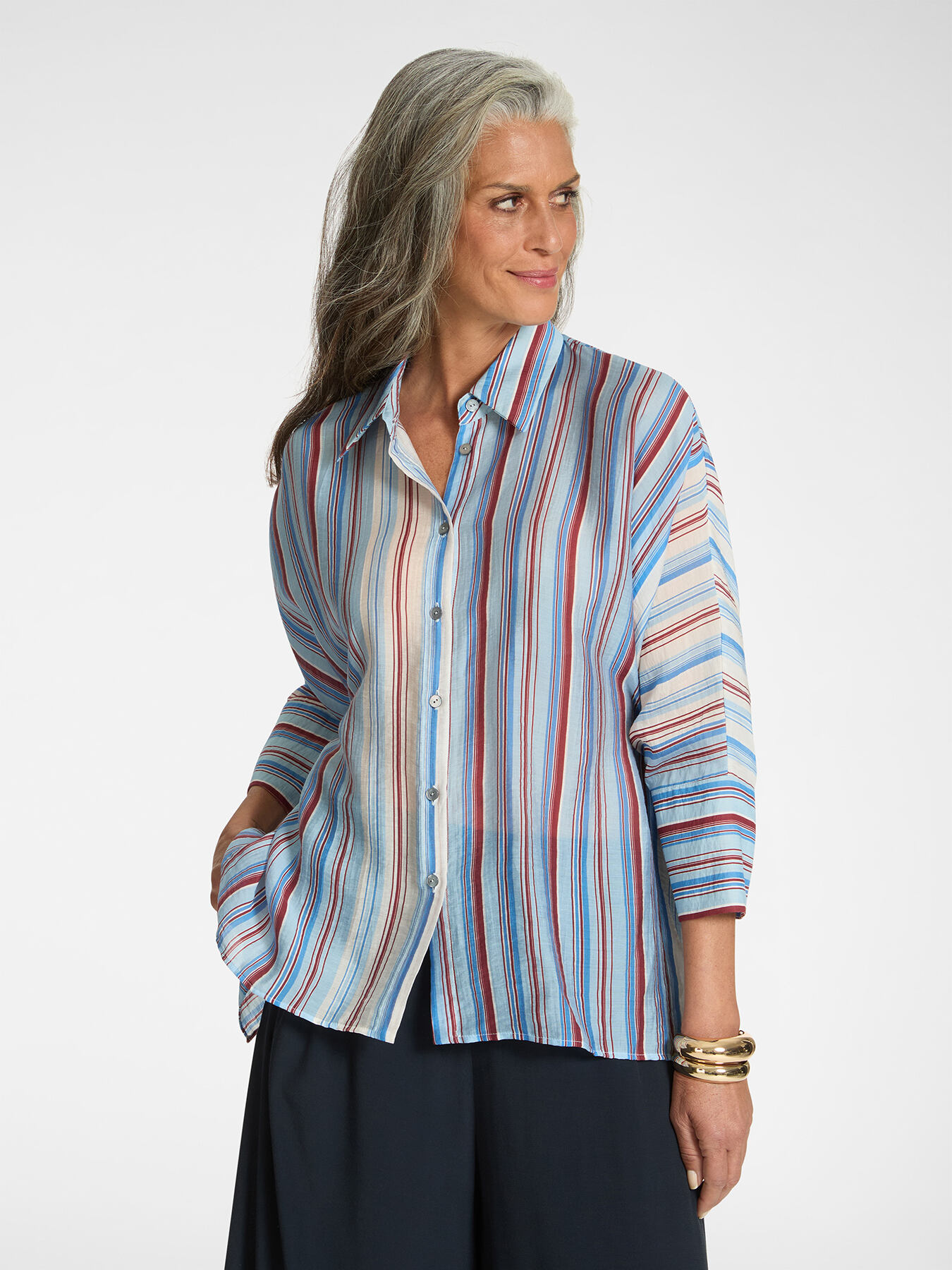 Camicia ampia misto lyocell a righe image number 0