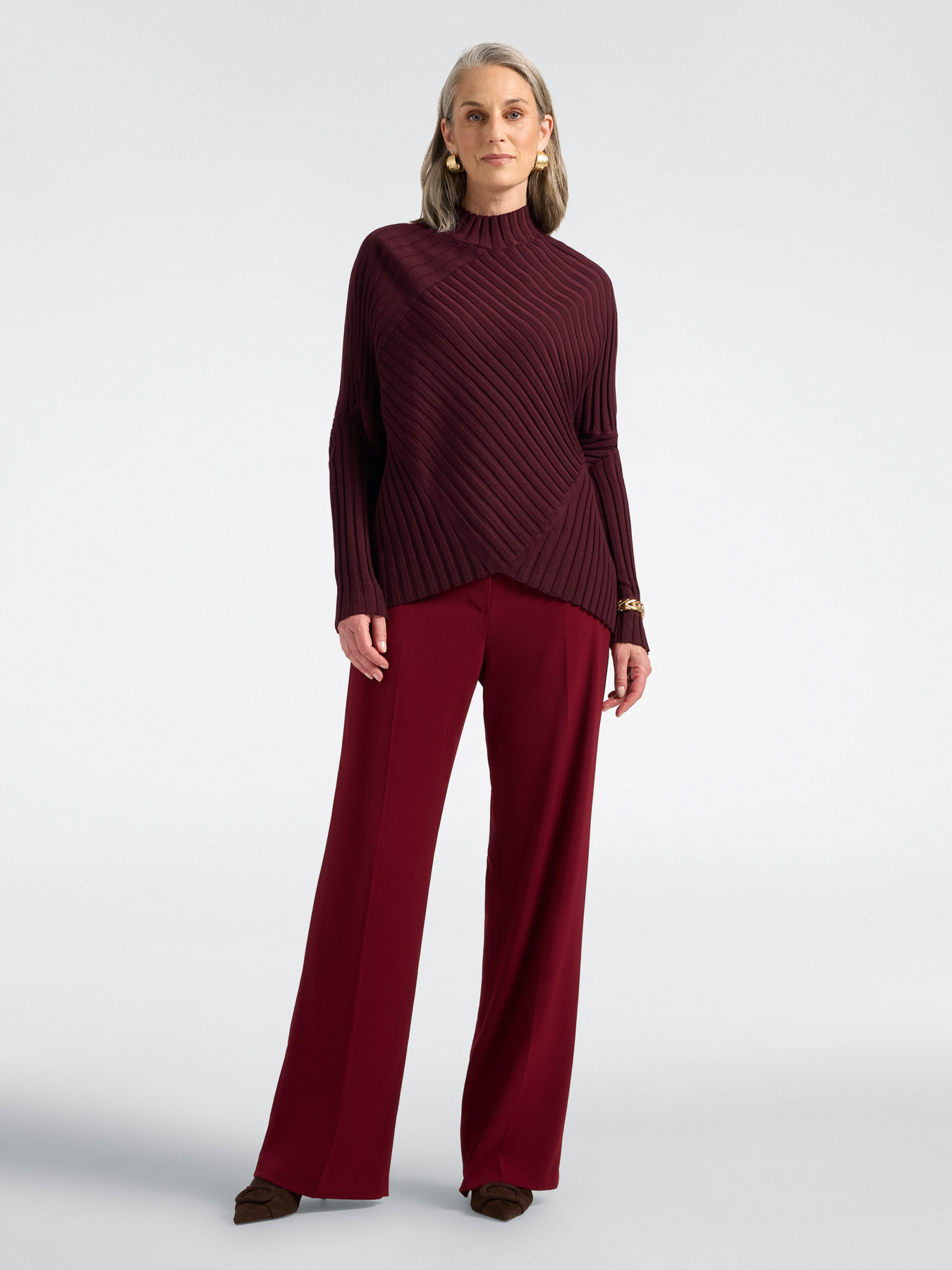 Oversized sweater with mixed rib knit image number 2
