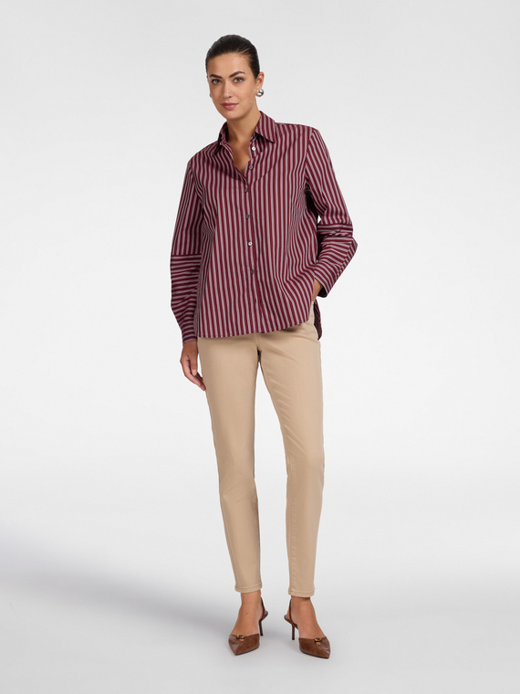 Pantalon slim en drill m&eacute;lang&eacute; coton