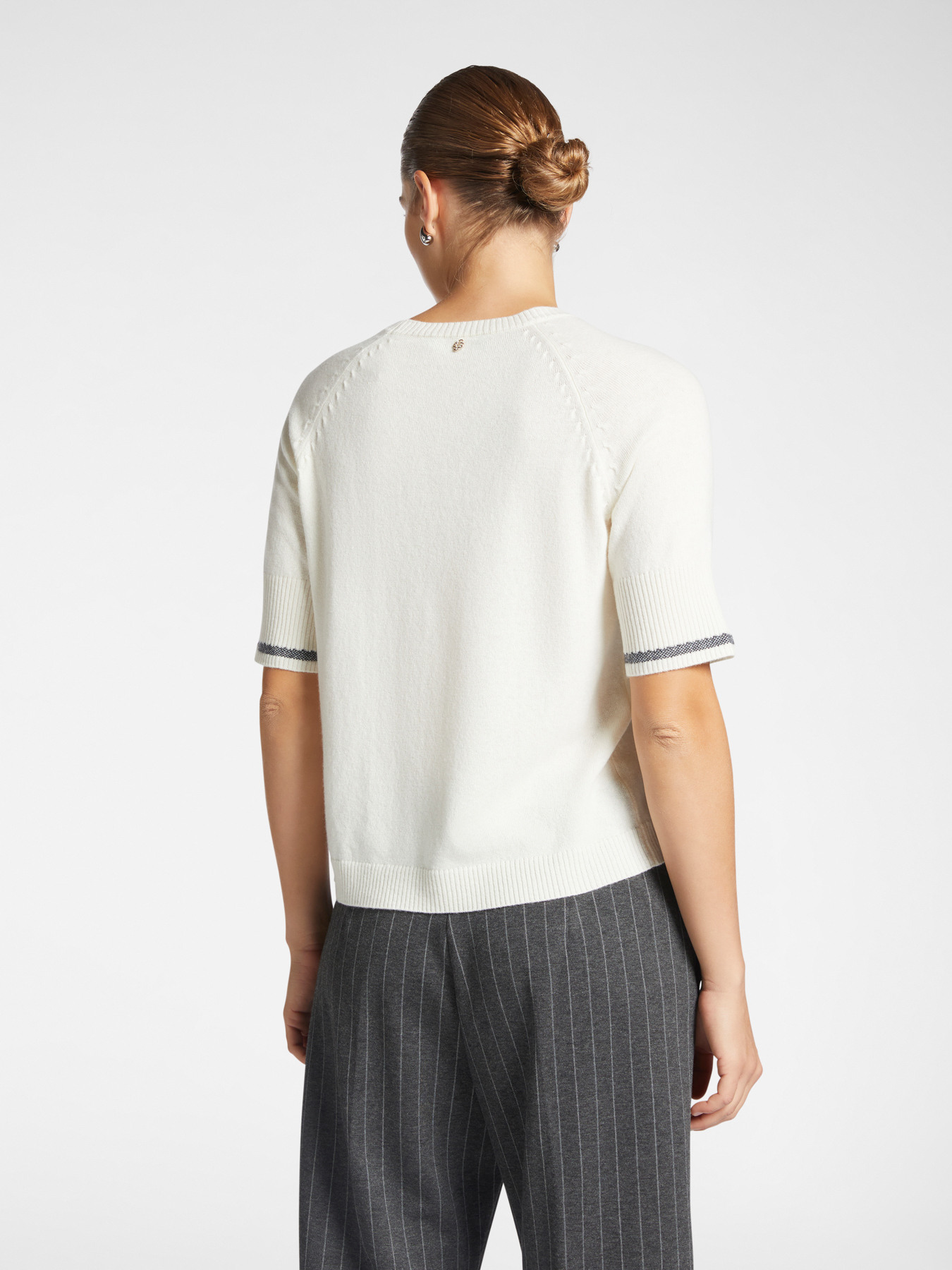 Wool sweater with patterned trims image number 1