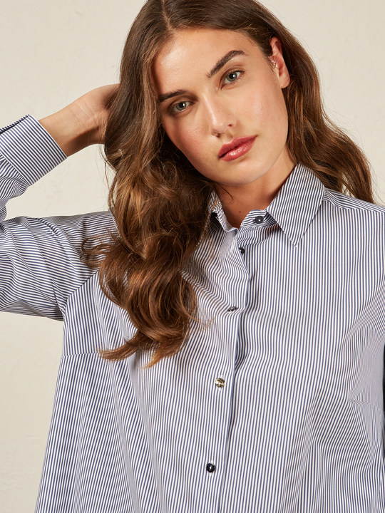 Elenamiro&nbsp;: Chemise ray&eacute;e avec bordure en dentelle Bleu_1