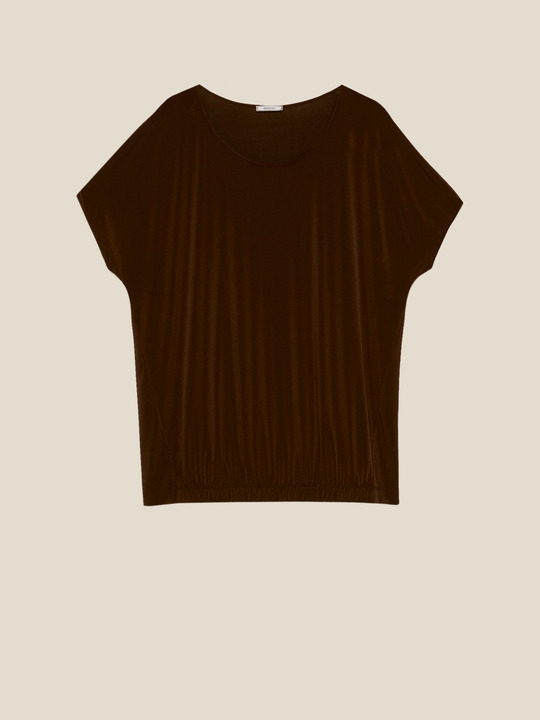 Elenamiro: T-shirt comprida de cor uniforme Castanho_1