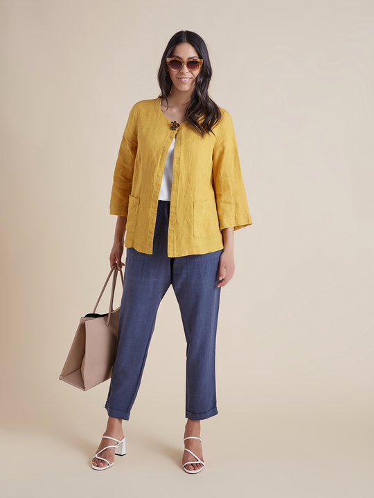 Elenamiro: Cal&ccedil;as retas em linho Azul_2