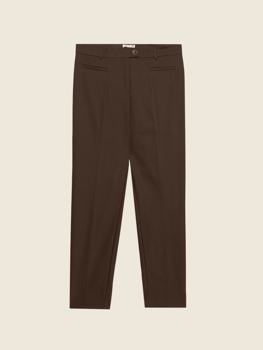 Elenamiro&nbsp;: Pantalon droit en satin compact Marron_1