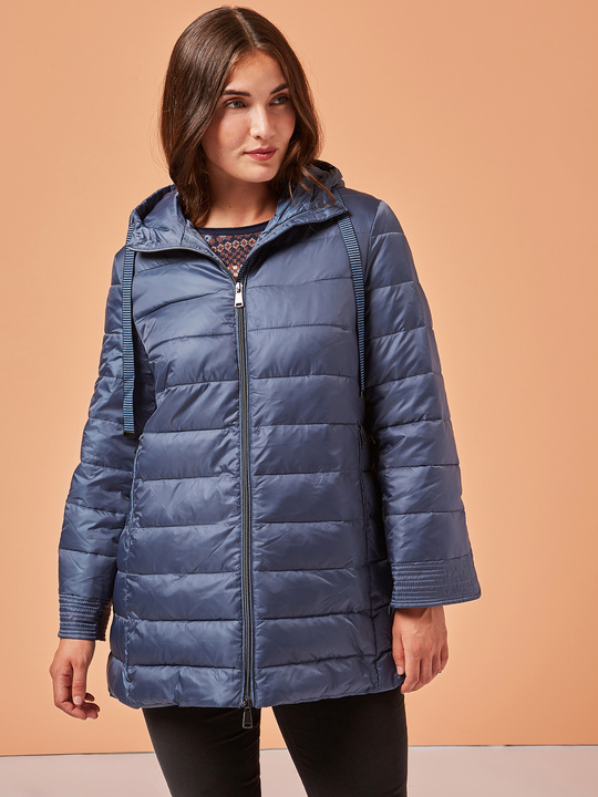 Elenamiro&nbsp;: Doudoune avec capuche et bordures &agrave; rayures Bleu_1