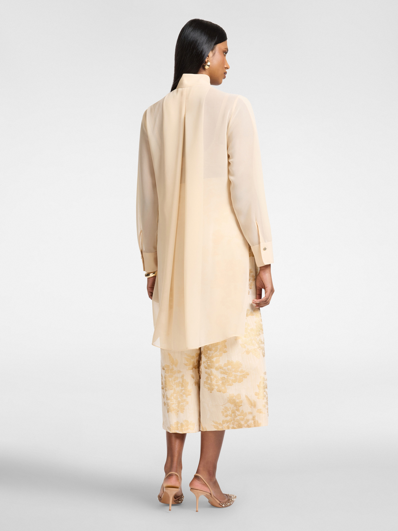 Camisa larga en georgette image number 1