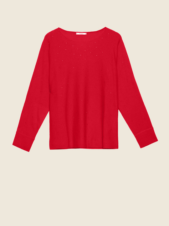 Elenamiro&nbsp;: Chandail avec cristaux appliqu&eacute;s Rouge_1