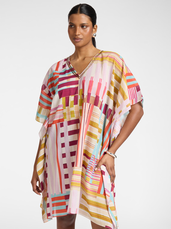 Poncho em musseline de algod&atilde;o estampada