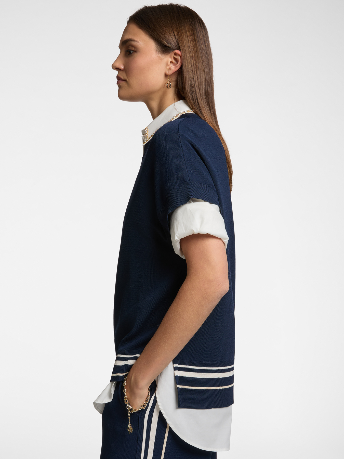 Pull &agrave; manches courtes avec bord &agrave; rayures image number 3