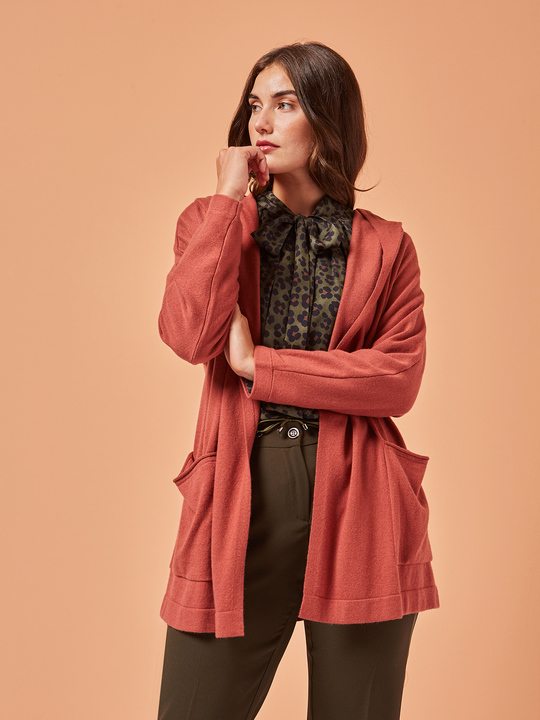 Elenamiro&nbsp;: Cardigan ouvert avec capuche Orange soleil_1