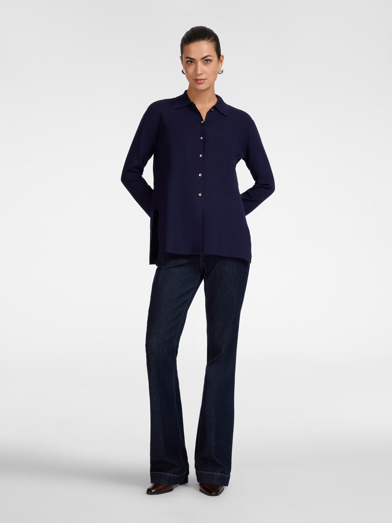 Long cardigan with collar image number 2