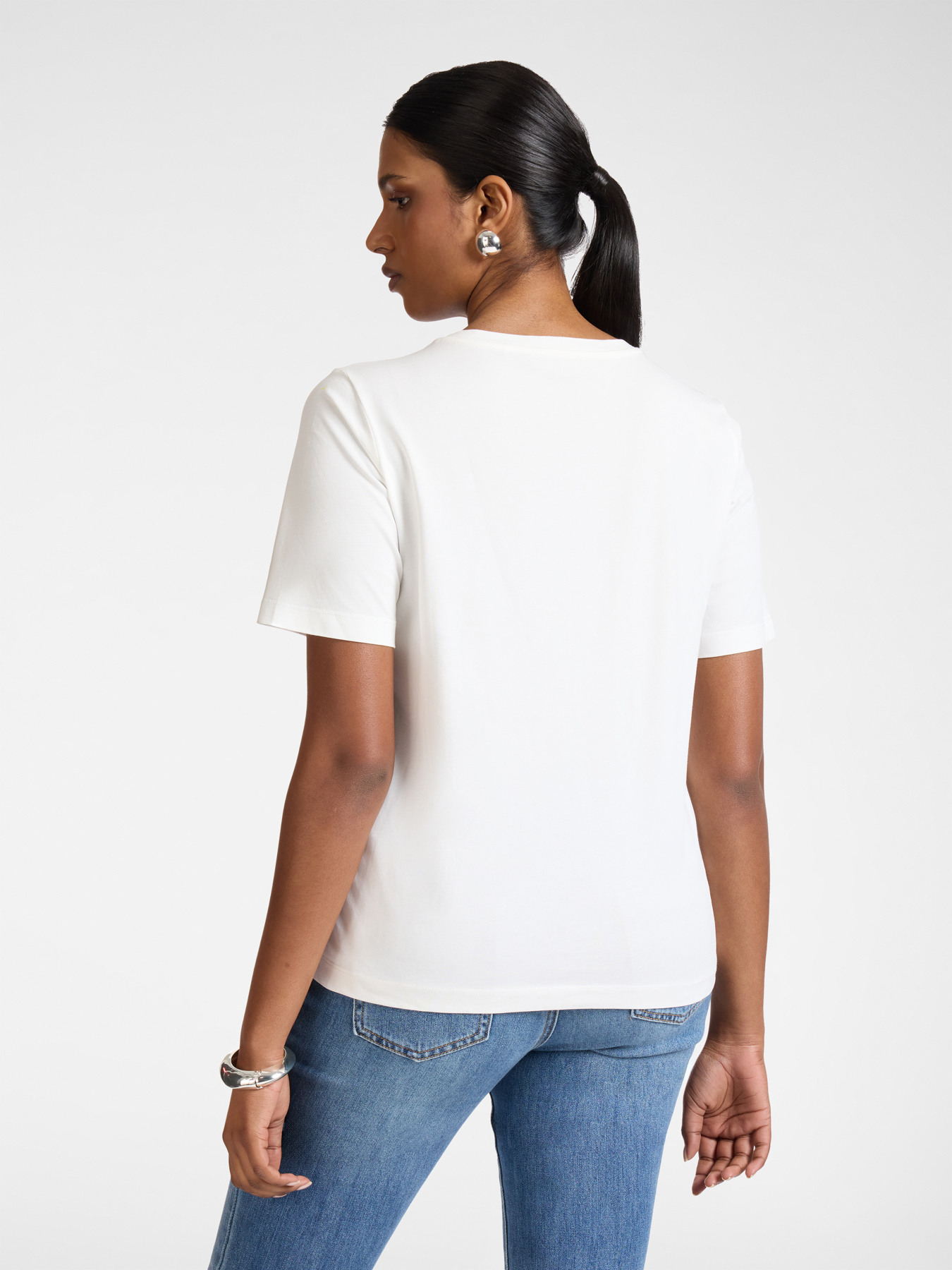 T-shirt in cotone stampata con perle image number 1