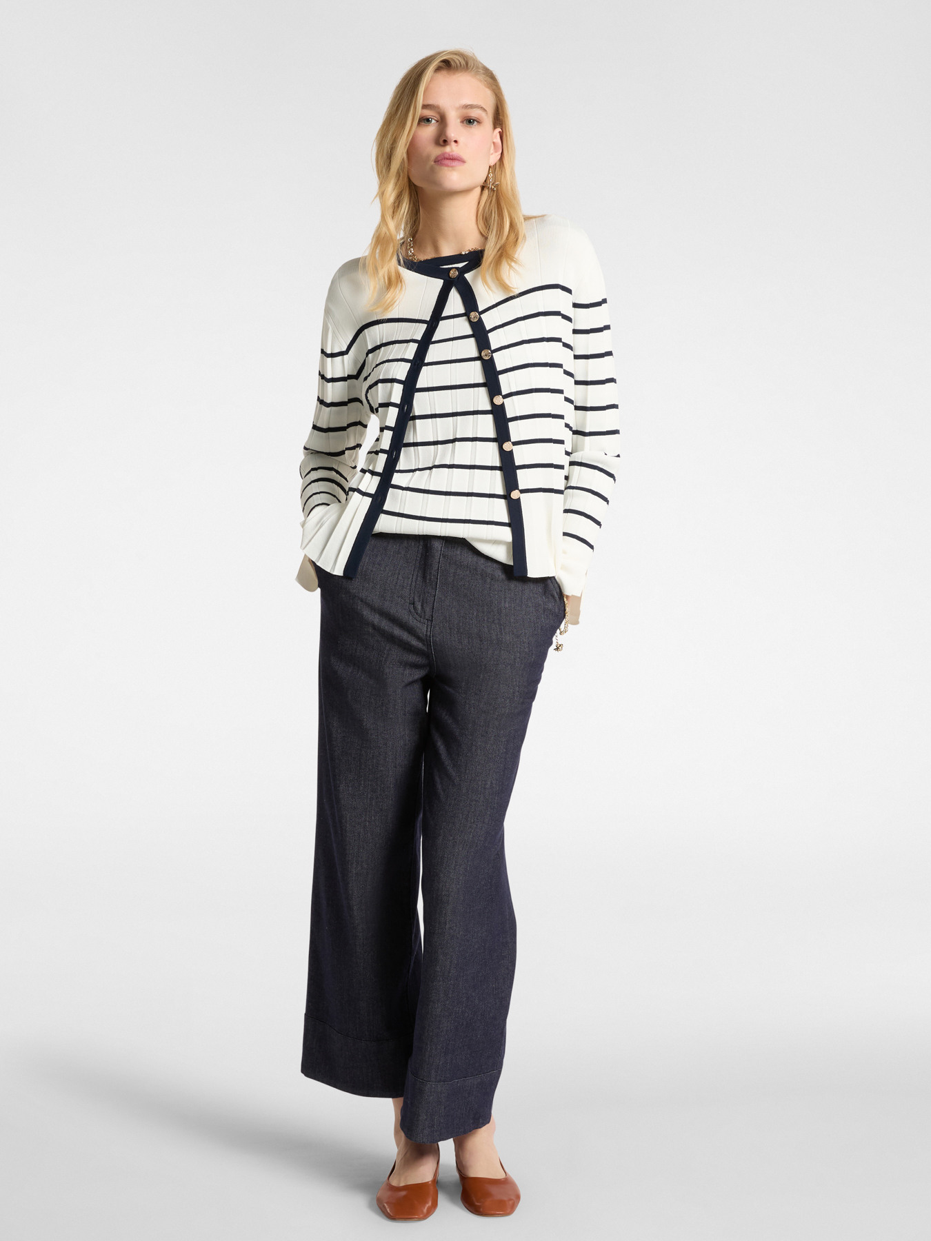 Striped crew-neck cardigan image number 2