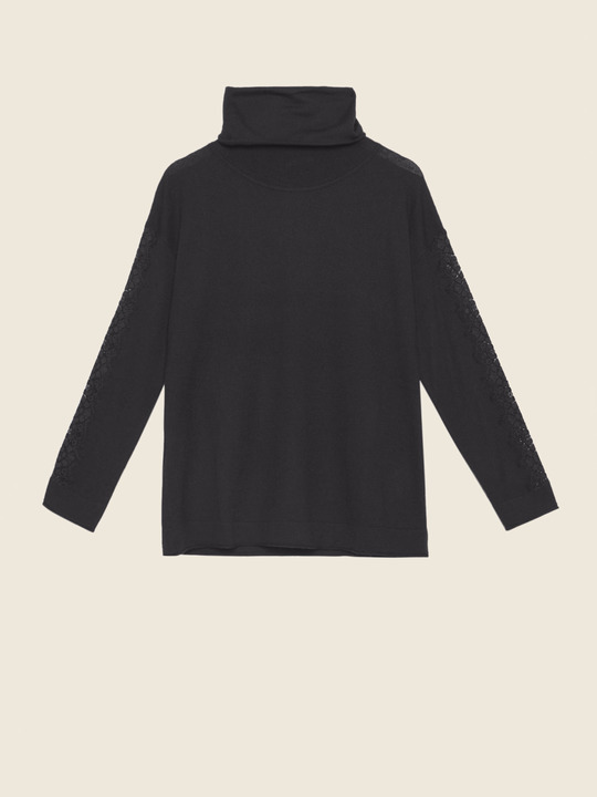 Elenamiro&nbsp;: Chandail avec dentelle sur les manches Bleu_1