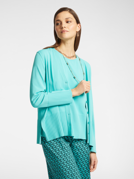 Elena Mirò - Cardigan con bordi a coste Donna, Verde acqua Taglia: 3XL (58 IT)