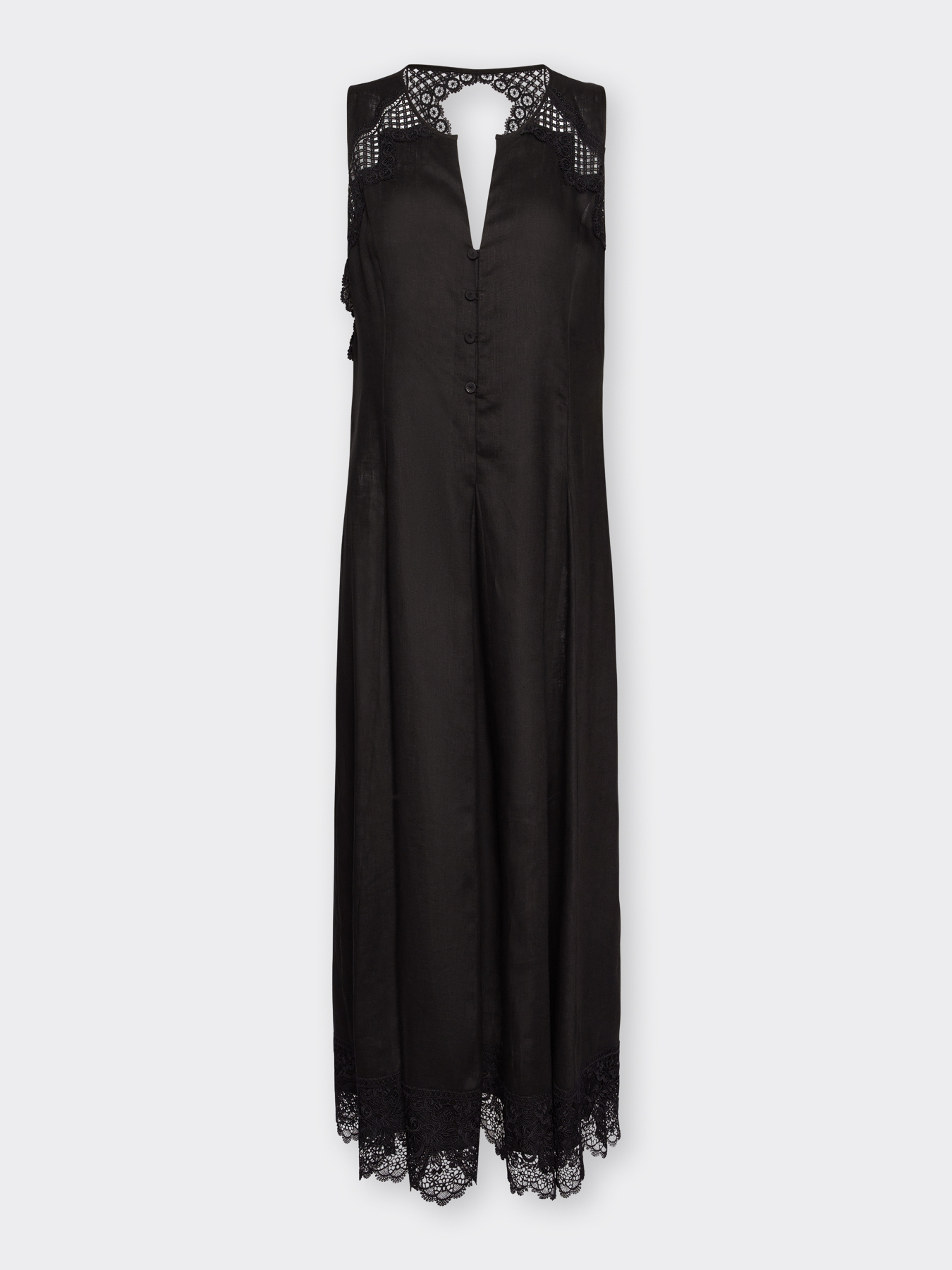 Langes Leinenkleid mit Spitze image number 4