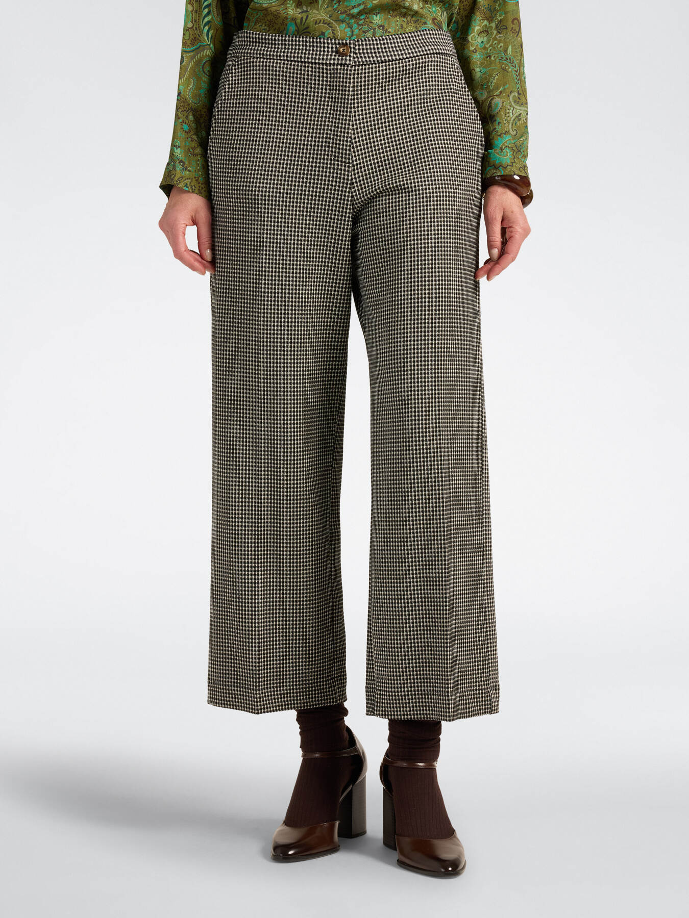 Pantalon cropped jacquard &agrave; carreaux image number 2