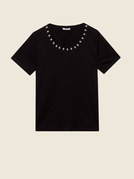 Elenamiro&nbsp;: T-shirt avec broderie sur l&rsquo;encolure Noir_1