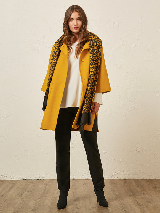 Elenamiro&nbsp;: Manteau en tissu tricot&eacute; Jaune_1