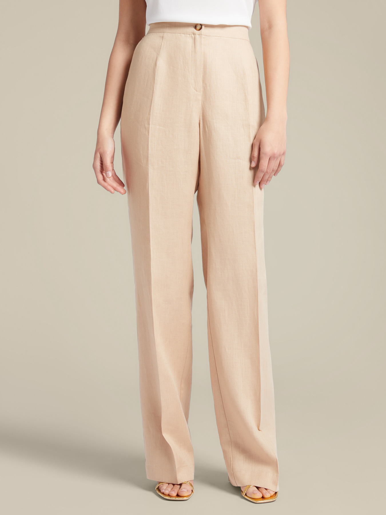 Long straight-leg trousers made of pure linen image number 2