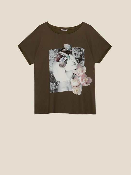Elenamiro: T-shirt com estampa e bordado Verde_1