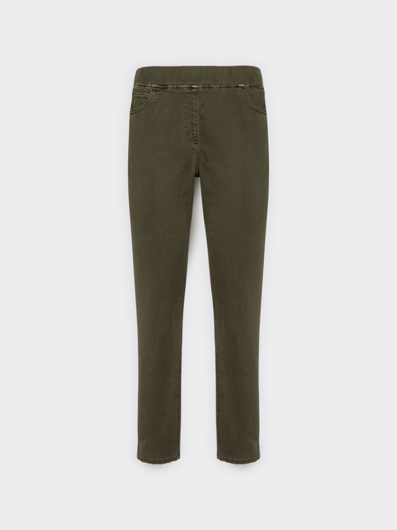 Pantalon slim en drill m&eacute;lang&eacute; coton