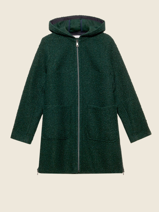 Elenamiro&nbsp;: Blouson trois-quarts en tissu boucl&eacute; Vert_1