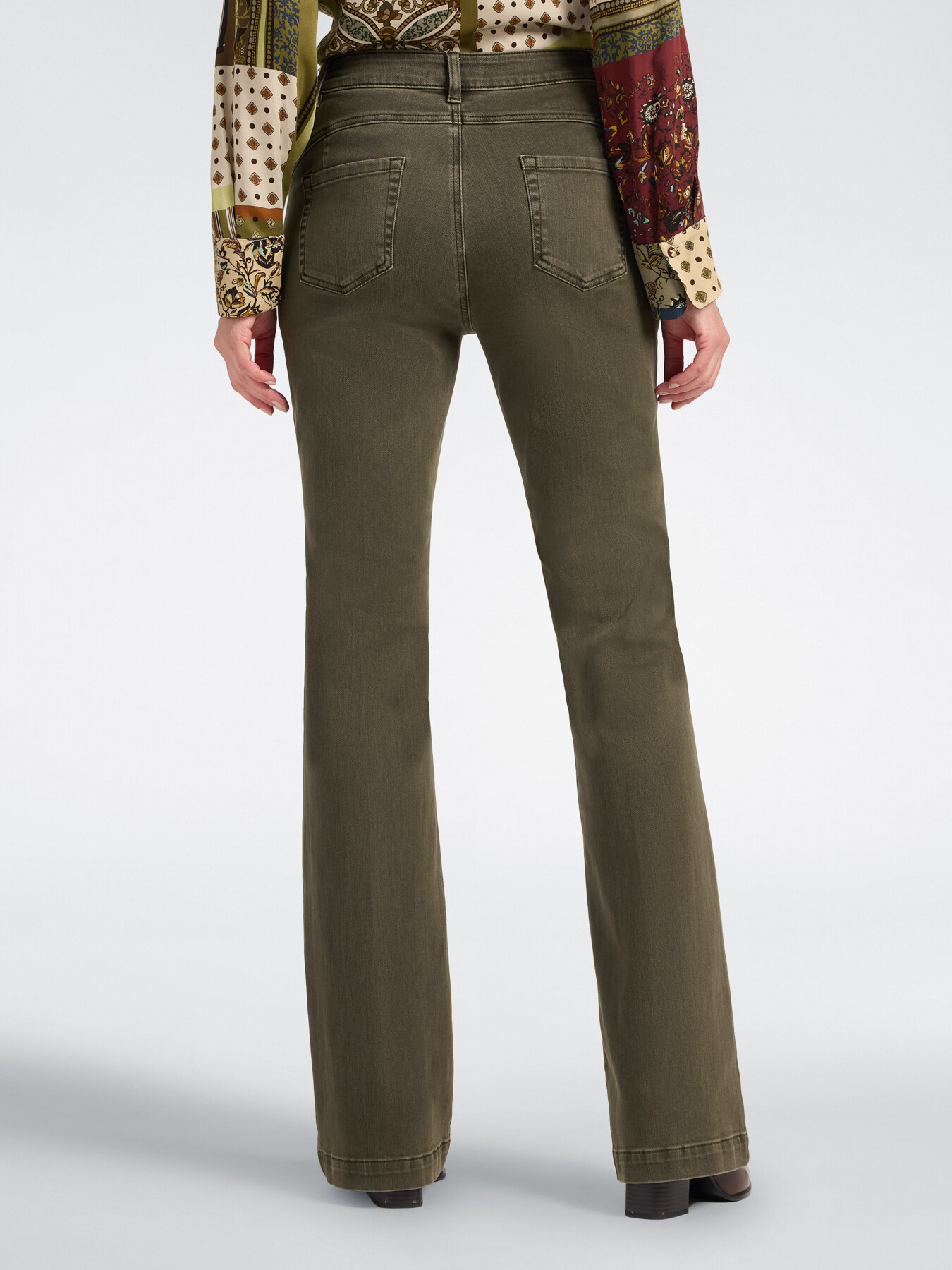 Pantalon flare en drill m&eacute;lang&eacute; coton image number 1