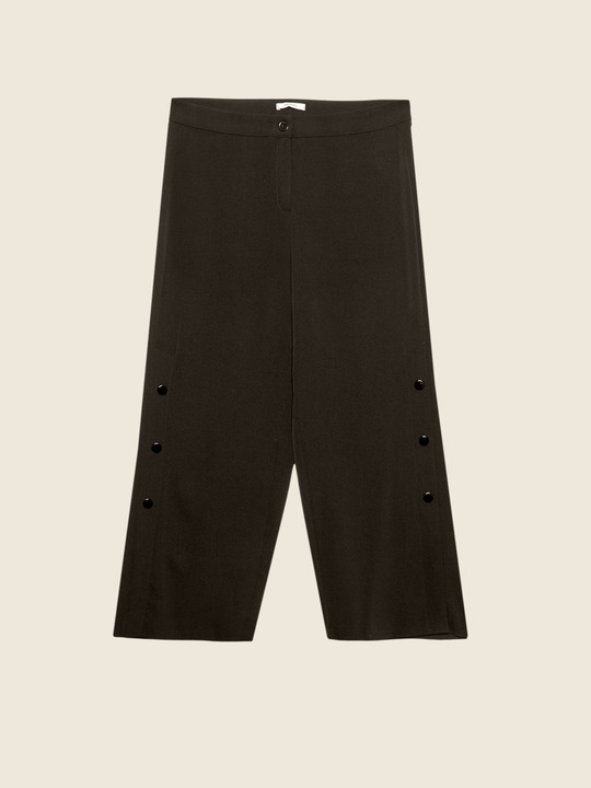 Elenamiro&nbsp;: Pantalon fluide avec motif dans le bas Noir_1