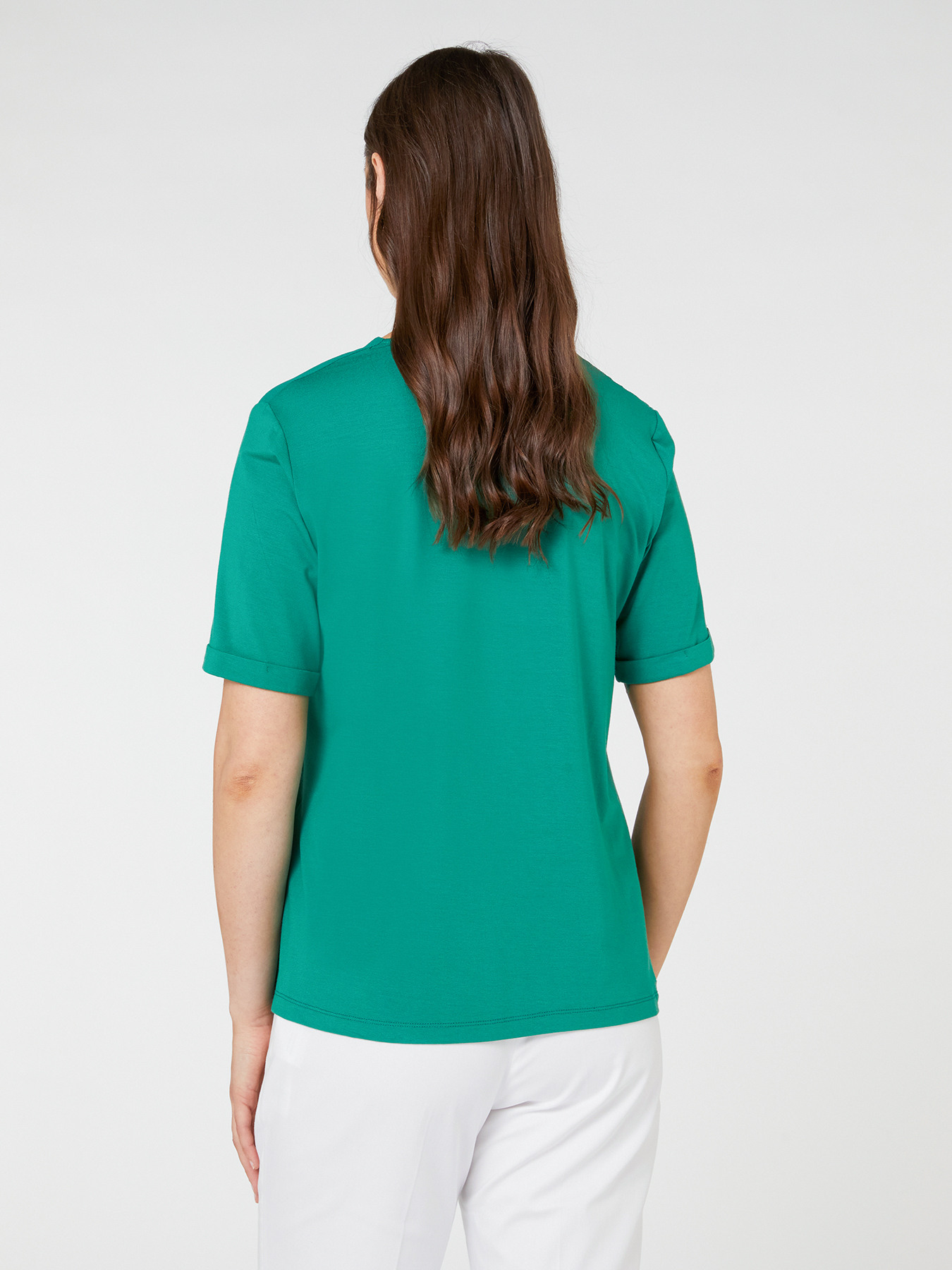 T-SHIRT AUS ZWEI VERSCHIEDENEN MATERIALIEN EINFARBIG - &Ouml;KO-STOFF image number 1