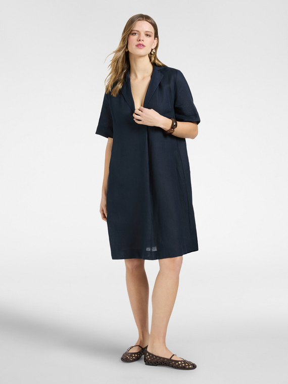 Hemdblusenkleid aus Leinen mit kurzen &Auml;rmeln