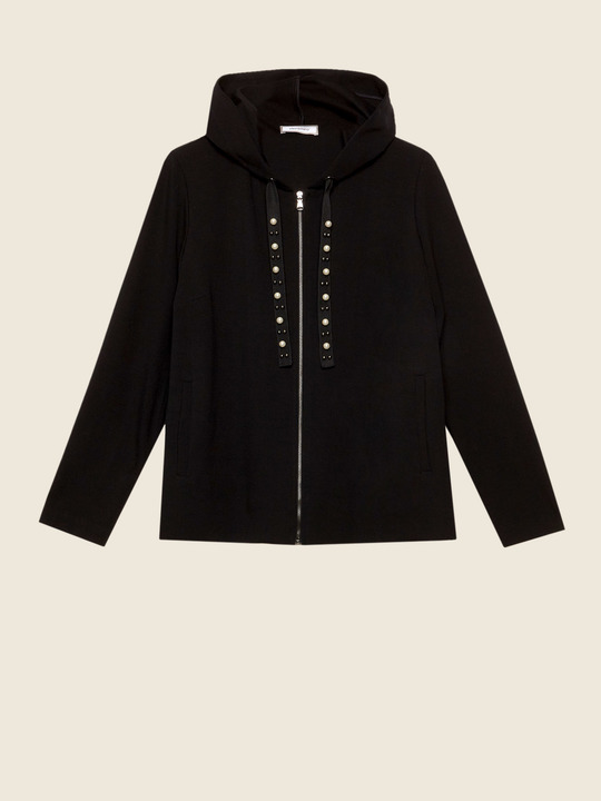Elenamiro&nbsp;: Blouson en point de Milan avec capuche Noir_1