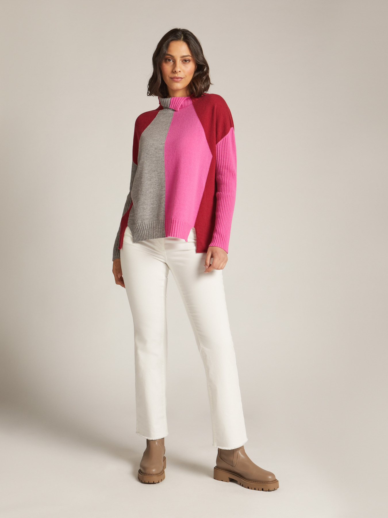 Pull color block en laine et cachemire image number 2