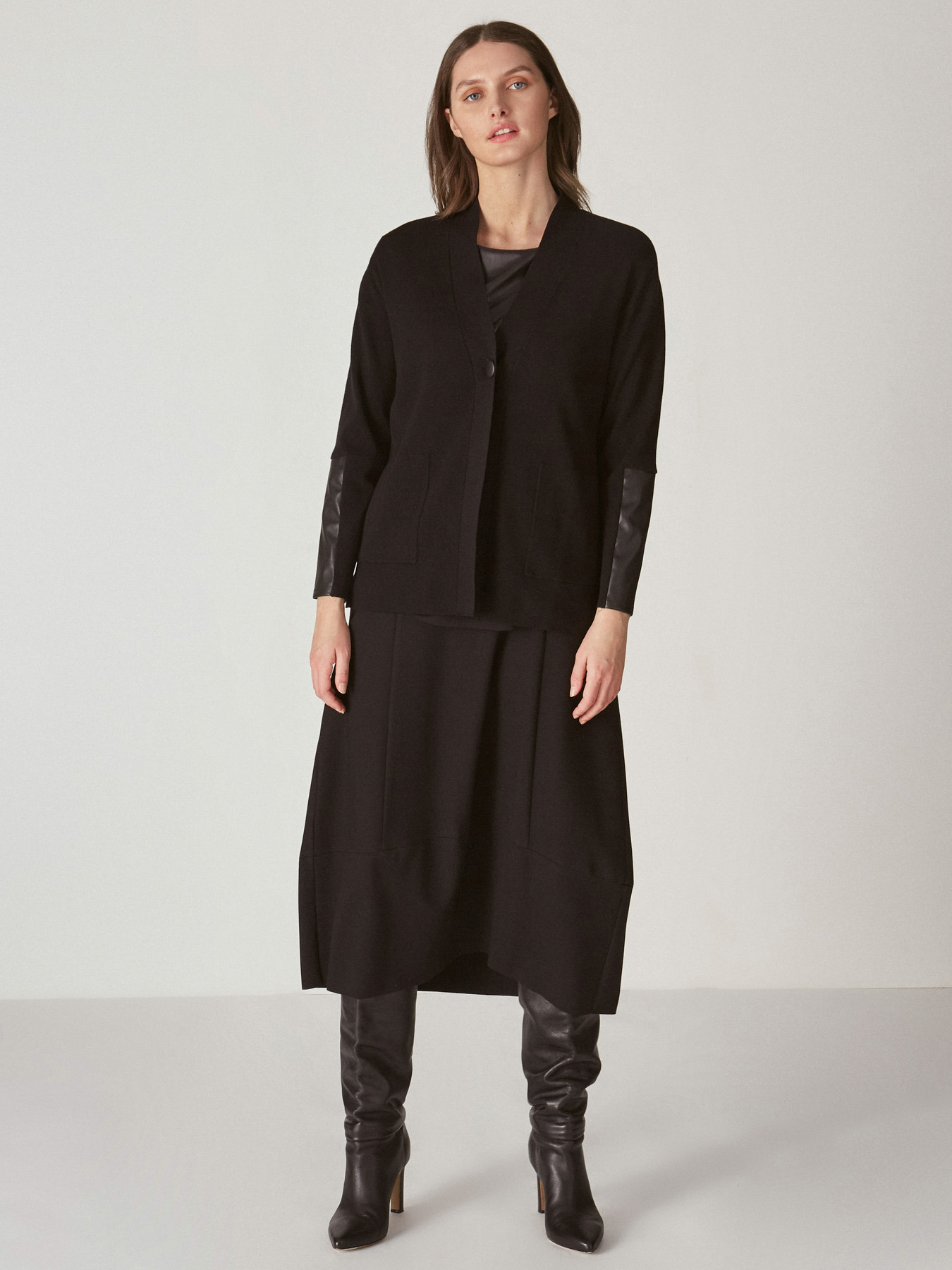 CARDIGAN WITH FAUX LEATHER DETAILS image number 0