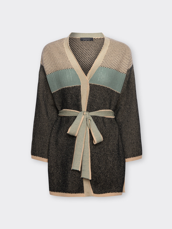 Cardigan in lana con cintura