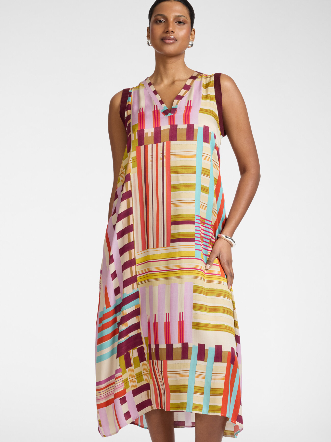 Long printed satin dress image number 0