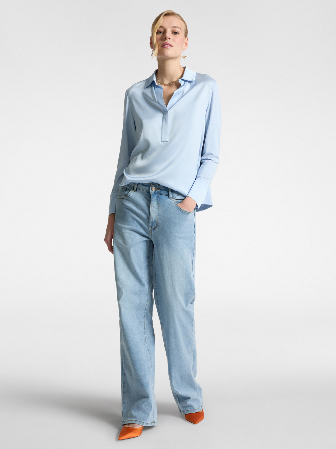 T-shirt polo in raso e jersey image number 2